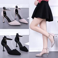 2019 phiên bản tiếng Hàn mới của Baotou khóa sandal nữ mùa xuân với giày cao gót màu đen gợi cảm giày dép