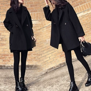 Áo khoác len đen 2018 mùa đông mới dành cho nữ phiên bản Hàn Quốc có phần dài buông lơi là kiểu áo khoác len mỏng