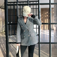 2018 mùa thu và mùa đông áo len dày tính khí retro kim cương khóa thắt lưng cashmere len len phù hợp với áo khoác phụ nữ áo dạ kẻ caro dáng dài