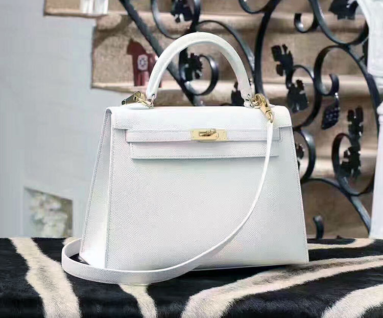 28Cm White & Silver & Handmade25cm28cm32cm Outer seam Kelly bag All by hand Wax thread  female Satchel genuine leather Female bag female handbag