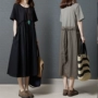 2017 mùa hè mới Hàn Quốc phiên bản của lỏng kích thước lớn phụ nữ thời trang bông và vải lanh màu khâu ngắn tay dài ăn mặc quần sooc bò nữ