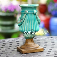 Châu Âu retro cũ Địa Trung Hải Mỹ phụ kiện nhà băng nứt đáy vuông gốm cao - Vase / Bồn hoa & Kệ chậu cây treo ban công