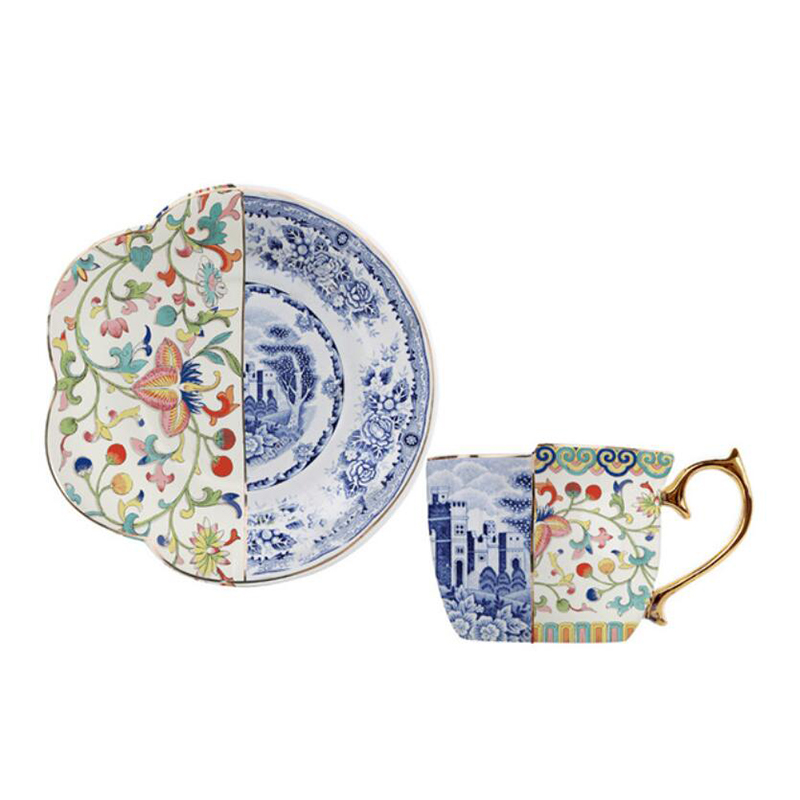 ABlue and white Export britain afternoon tea Cup set coffee cup teacup chinese and western Irregular Ceramic cup