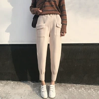 2018 quần len mới mang hương vị Hồng Kông nữ mùa thu và quần mùa đông quần cà rốt quần âu là quần dài mỏng hoang dã nữ mùa đông quần giữ nhiệt nữ