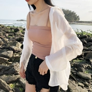 Hồng Kông-phong cách retro chic phong cách mới của Hàn Quốc phiên bản của mùa hè mỏng kem chống nắng hoang dã áo sơ mi micro-minh bạch cardigan + vest nữ