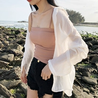 Hồng Kông-phong cách retro chic phong cách mới của Hàn Quốc phiên bản của mùa hè mỏng kem chống nắng hoang dã áo sơ mi micro-minh bạch cardigan + vest nữ sơ mi trắng