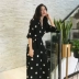 Polka-dot V-cổ váy khí hoang dã nhỏ tươi eo lỏng mỏng retro chic gió với váy dài thủy triều đầm maxi cổ yếm Váy dài