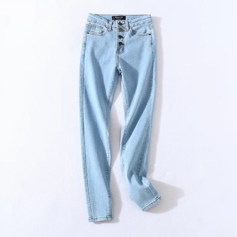Light BlueSisjuly New products Europe and America Net red wind High waist leg long Self cultivation Jeans female Sense of design Nail buckle trousers