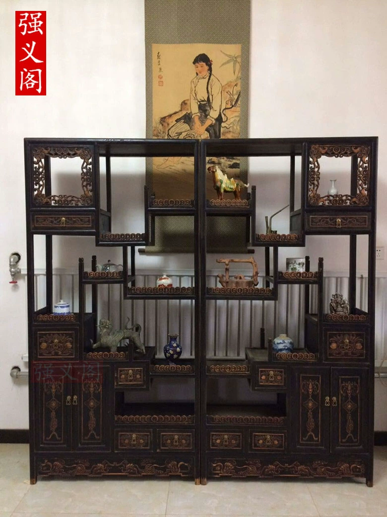 Old elm Duobaoge Bogu kệ gỗ rắn hiện đại đồ nội thất Trung Quốc giá sách trà cổ trưng bày hàng hiên vách ngăn - Kệ
