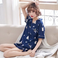 Bộ đồ ngủ nữ mùa hè hai mảnh phù hợp với quần short cotton ngắn tay cotton XL lỏng mỏng phần mùa hè nữ dịch vụ tại nhà - Bộ Pajama áo kiểu nữ đẹp