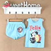 Trẻ em cổ tròn in tank Top + Quần thun lưng thun thời trang hoang dã D6-9