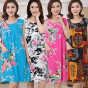 Không tay nightdress nữ mùa hè bông lụa mẹ bông lỏng nightdress cộng với phân bón xl Hàn Quốc nhà ăn mặc