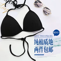 Beach bikini tam giác cup bra girl ren đồ lót cotton mỏng tập hợp màu rắn không vòng thép full cup quần lót buộc dây