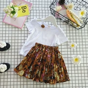 Phù hợp với trẻ em 2018 mùa hè mới cô gái Hàn Quốc bé quây màu rắn T-shirt + voan váy hai mảnh phù hợp với