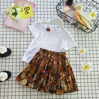 Phù hợp với trẻ em 2018 mùa hè mới cô gái Hàn Quốc bé quây màu rắn T-shirt + voan váy hai mảnh phù hợp với đồ trẻ em