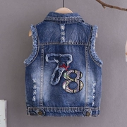 Quần áo trẻ em Hàn Quốc cho bé trai mùa xuân và mùa thu áo khoác denim nữ áo vest bé gái vest trẻ em 0-1-2-3-4 tuổi - Áo ghi lê