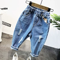 Quần denim bé trai 2019 xuân mới dành cho trẻ em Phiên bản Hàn Quốc của quần ống rộng thông thường - Quần quần dài bé gái