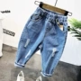 Quần denim bé trai 2019 xuân mới dành cho trẻ em Phiên bản Hàn Quốc của quần ống rộng thông thường - Quần quần dài bé gái