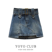 Брендовая летняя ретро джинсовая юбка, мини-юбка, большой размер, высокая талия, с акцентом на бедрах