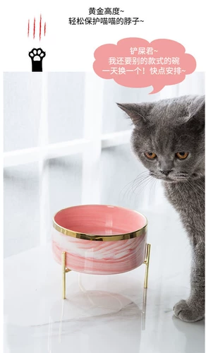 INS MARBLE PATTER CERAMIC CAT BOWN CAT FOOD POT CAT CAT MOWER с домашним мисками вода чаша воды и высокая деревянная полка для защиты шейного отдела позвоночника