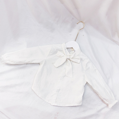 taobao agent 66 Princess same model 2022 Parent -child Korean version of autumn dress girl bow tie lacement long -sleeved shirt lace sleeve solid color
