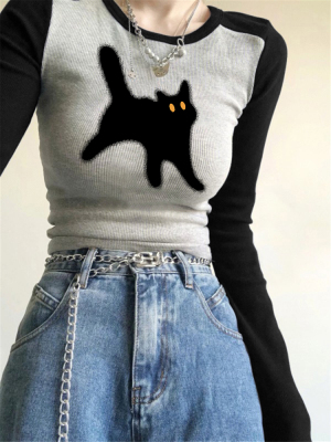 taobao agent Retro fitted autumn T-shirt, sexy top, American style, long sleeve