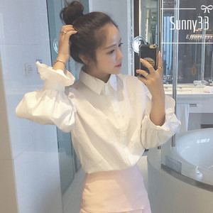 Nhanh tay đỏ người đàn ông Yang Qinglian với dài tay áo sơ mi trắng áo sơ mi bong bóng áo Hàn Quốc phiên bản của nhỏ tươi mỏng áo sơ mi nữ sinh viên