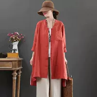 Длинный кардиган, рубашка, осенний топ, средней длины, из хлопка и льна, длинный рукав, в корейском стиле, коллекция 2021