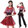 Khiêu vũ thể dục nhịp điệu Thể dục dụng cụ >> Vũ vuông >> Quảng trường Dance Set Trumpet tay áo hai mảnh đặt ngắn tay áo trang phục giày múa