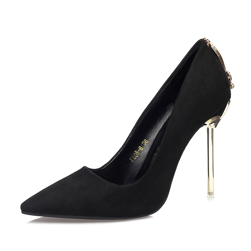 Black 608-6ceremony Late wind high-heeled shoes girl like a breath of fresh air Fine heel princess Sharp point Show rivet early spring Wedding shoes 10cm