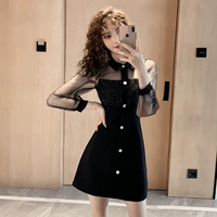 Осенняя черная юбка, платье, коллекция 2021, в корейском стиле, длинный рукав, в западном стиле