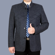 Mùa thu và mùa đông mới áo len nam trung niên cổ áo mỏng bông áo ngắn dày cha áo len