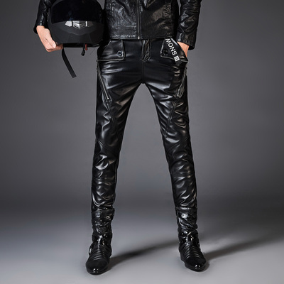 2018秋冬新款男士皮裤修身百搭机车裤子