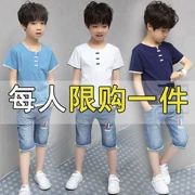 Quần áo bé trai mùa hè 2019 mới 5 trẻ lớn 6 hè 7 tay ngắn 8 phiên bản Hàn Quốc 9 cao bồi 10 tuổi thủy triều - Phù hợp với trẻ em