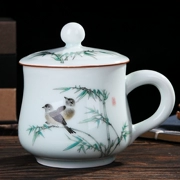 Jingdezhen chén trà gốm có nắp cốc văn phòng nhà uống trà nhỏ cốc cổ gió bóng celadon cốc