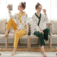 Đồ lót cho con bú tháng quần áo mùa thu tháng 10 sau sinh Nhật Bản mùa thu nữ nhà quần áo cotton dài tay phù hợp - Giải trí mặc / Mum mặc đầm bầu giá rẻ