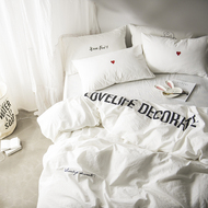 Bắc âu đơn giản bông trắng thư tình rửa bông thêu bốn mảnh cotton quilt cover sheets giường đôi