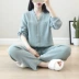 Đồ ngủ gạc cotton Nhật Bản của phụ nữ mùa hè không cổ áo cardigan dịch vụ nhà màu sắc ngọt ngào mùa xuân và mùa thu mỏng phần dài tay áo phù hợp - Bộ Pajama Bộ Pajama