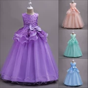 Công chúa pettiskirt cánh hoa váy dài hoa cưới cô gái ăn mặc organza ăn mặc trẻ em tổ chức hiệu suất tím hồng xanh