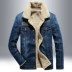 áo jacket Battlefield Jipu Mùa thu và mùa đông Áo khoác denim của nam giới Cổ điển Kích thước lớn Hàng đầu Áo khoác bảo hộ lao động thường ngày Áo khoác nhung của nam giới Cổ áo bóng chày áo khoác dáng dài Áo khoác