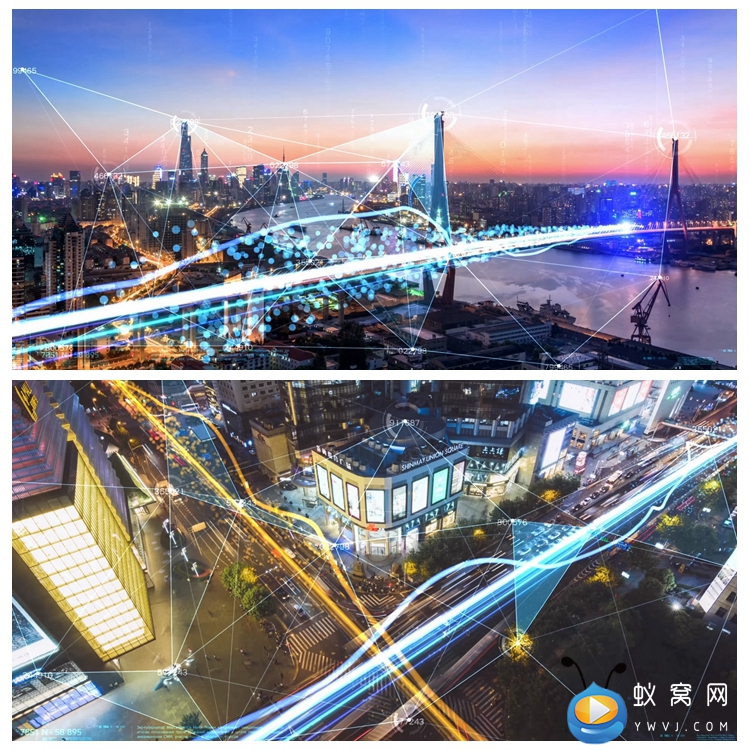 F40 AE模板 上海夜景科技粒子光线数据动态科技光效城市视频