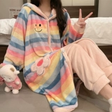 Коралловая бархатная демисезонная японская брендовая пижама, радужный милый фланелевый длинный банный халат, комплект