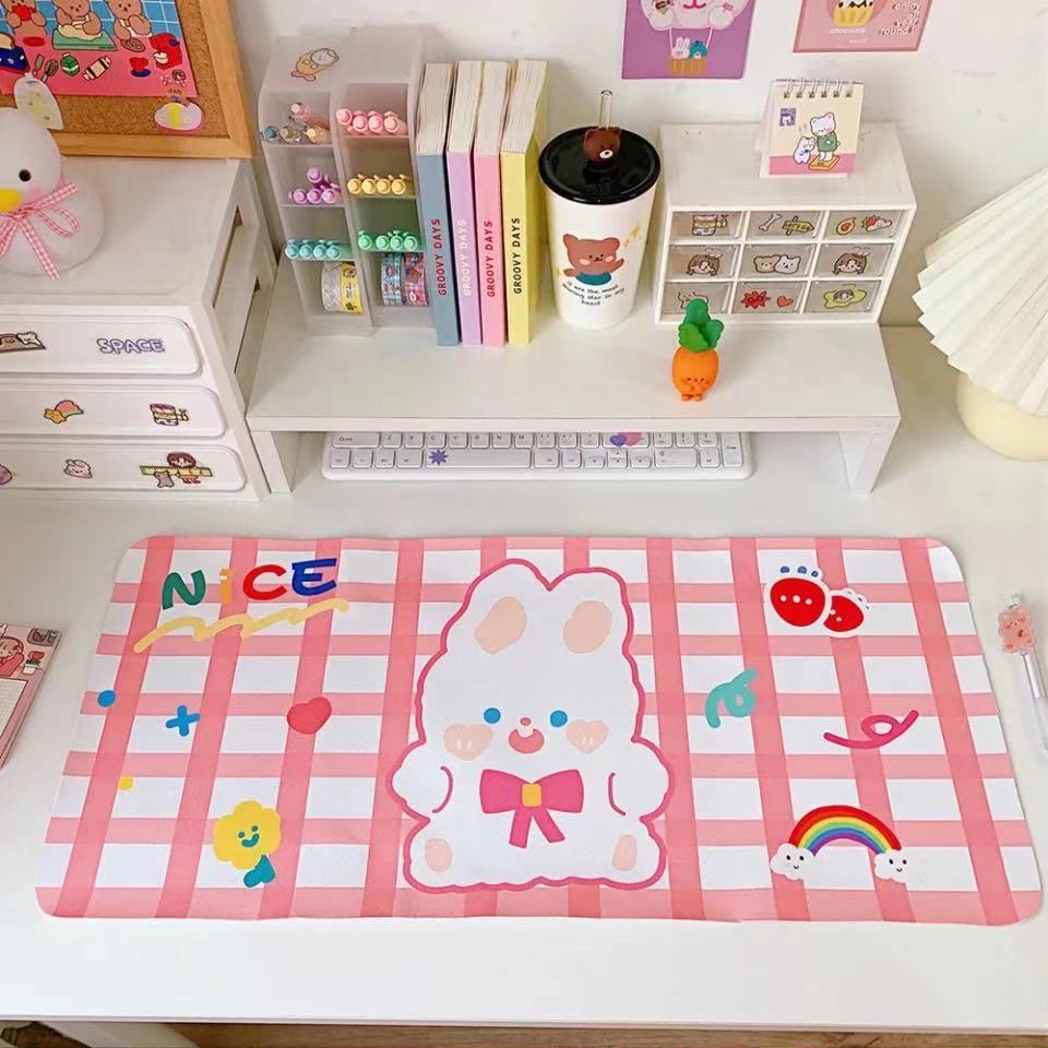 5 ᦇ Pink Plaid RabbitCartoon Soft sprout Bear Rabbit Table mat student dormitory Mouse pad computer Keyboard pad Table mat desk decorate female