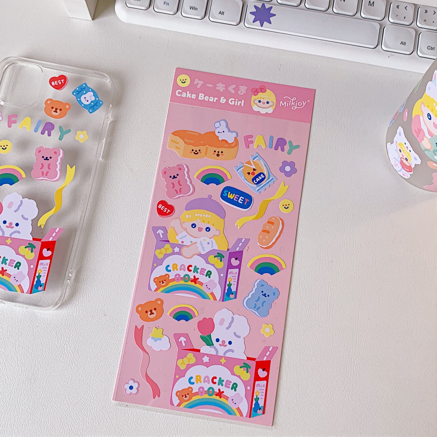 Gift Box Girlthe republic of korea ins Soft sprout Bear Hand account Stickers Super cute lovely Mobile phone shell interest Stickers Water cup decorate Sealer