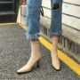 2018 mùa thu thời trang mới của phụ nữ khởi động căng khởi động khỏa thân màu cao gót giày phụ nữ đầu đen boot trắng