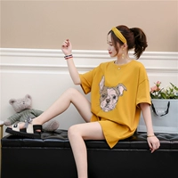 Phụ nữ mang thai mùa hè Hàn Quốc phiên bản 2018 mùa hè mới lỏng phần dài in ngắn tay T-Shirt tops triều mẹ thời trang dam bau dep