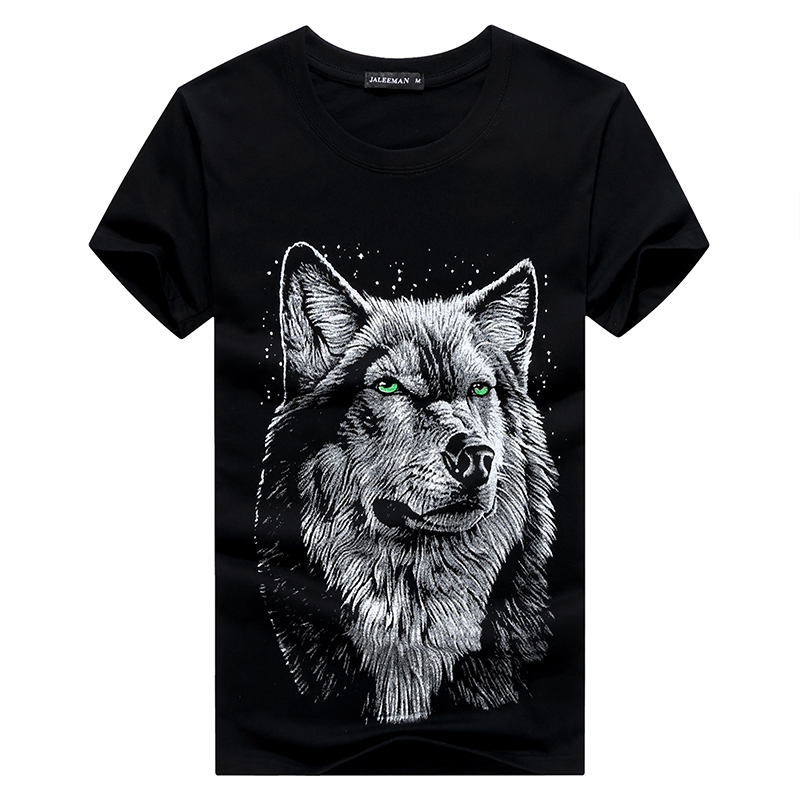 Wolf Head Blacknew pattern personality Chinese style Dragon printing Crew neck man Short sleeve T-shirt easy Big size cotton summer Fat guy men's wear Tide t