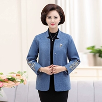 Áo len nữ mùa thu và mùa đông trung niên ngắn mẹ dày thời trang Hàn Quốc áo len thêu - Áo khoác ngắn áo cardigan nữ hàn quốc