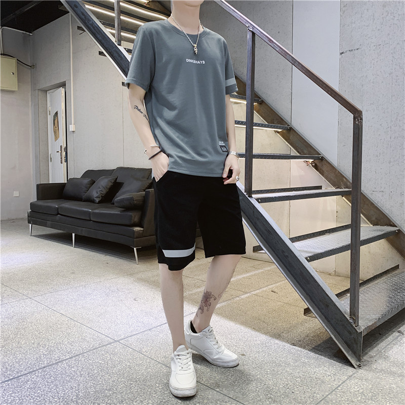 男士短袖t恤运动套装半袖五分裤两件套男装
