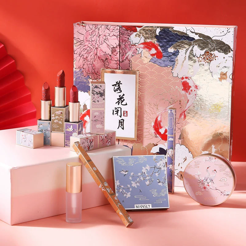 Manshili Guochaofeng Bộ son môi thương hiệu lớn Trọn bộ Đồng thương hiệu Hộp quà tặng trang điểm giới hạn chính hãng Mỹ phẩm Phụ nữ - Bộ trang điểm